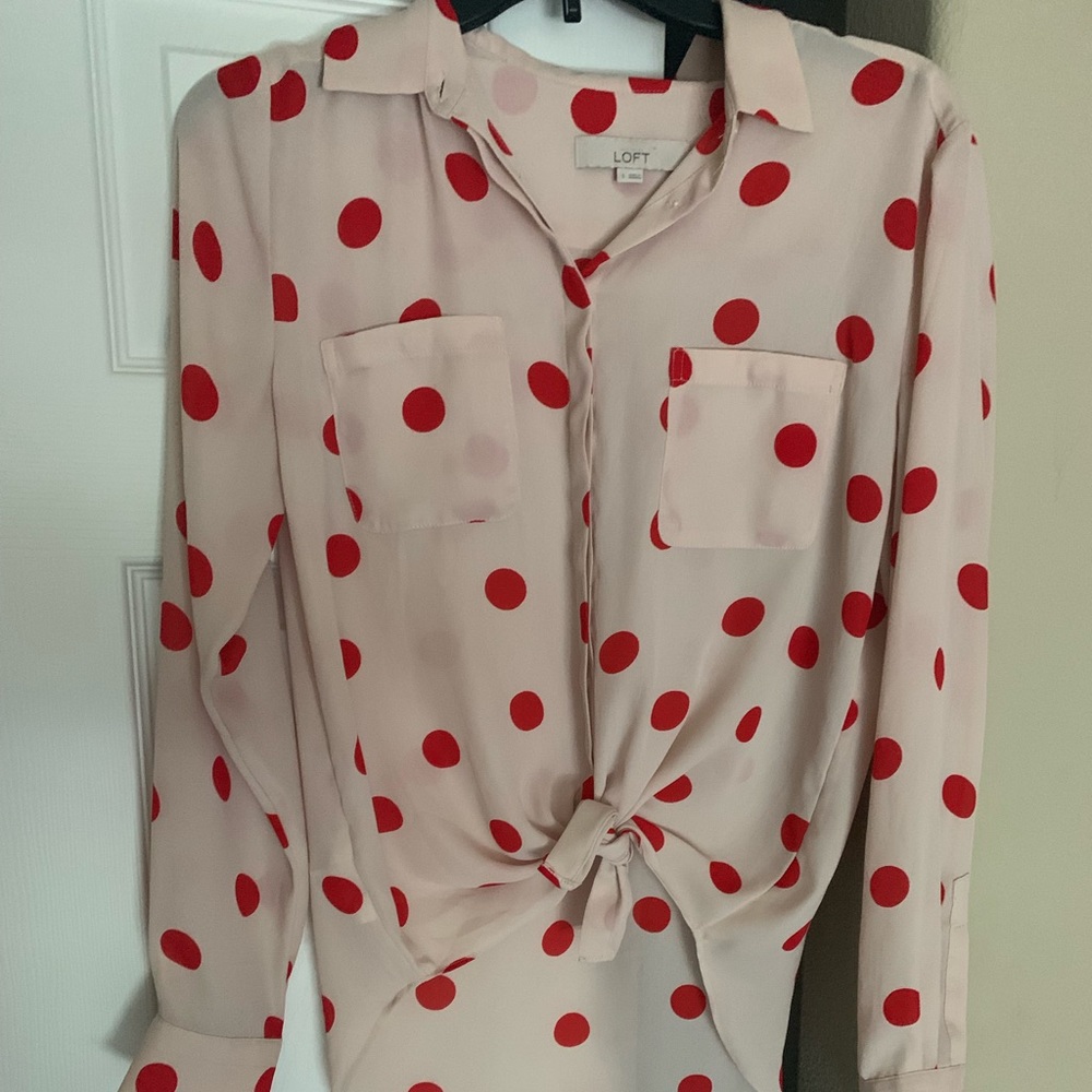 Cream and red polka dot blouse